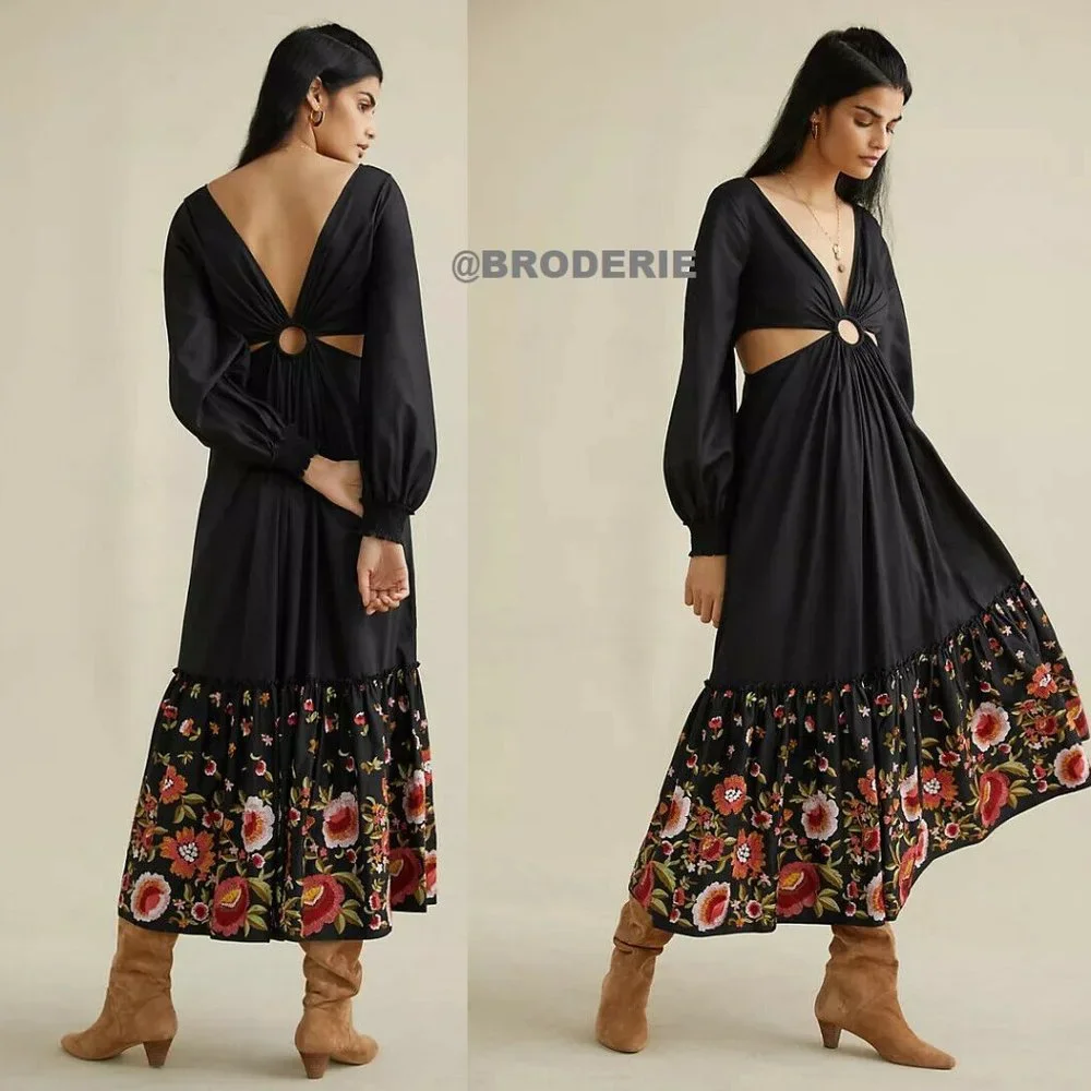 Anthropologie Karolina embroidered Cut-Out Maxi Dress - Picture 4 of 6